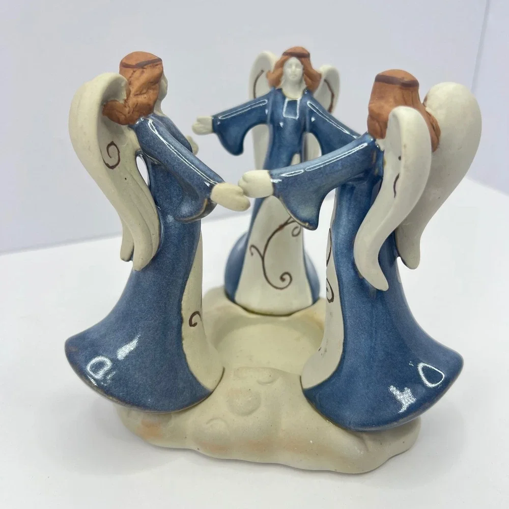 Blue Angel Candle Holder Ceramic Pottery Votive Cottage Christmas Farmhouse‎